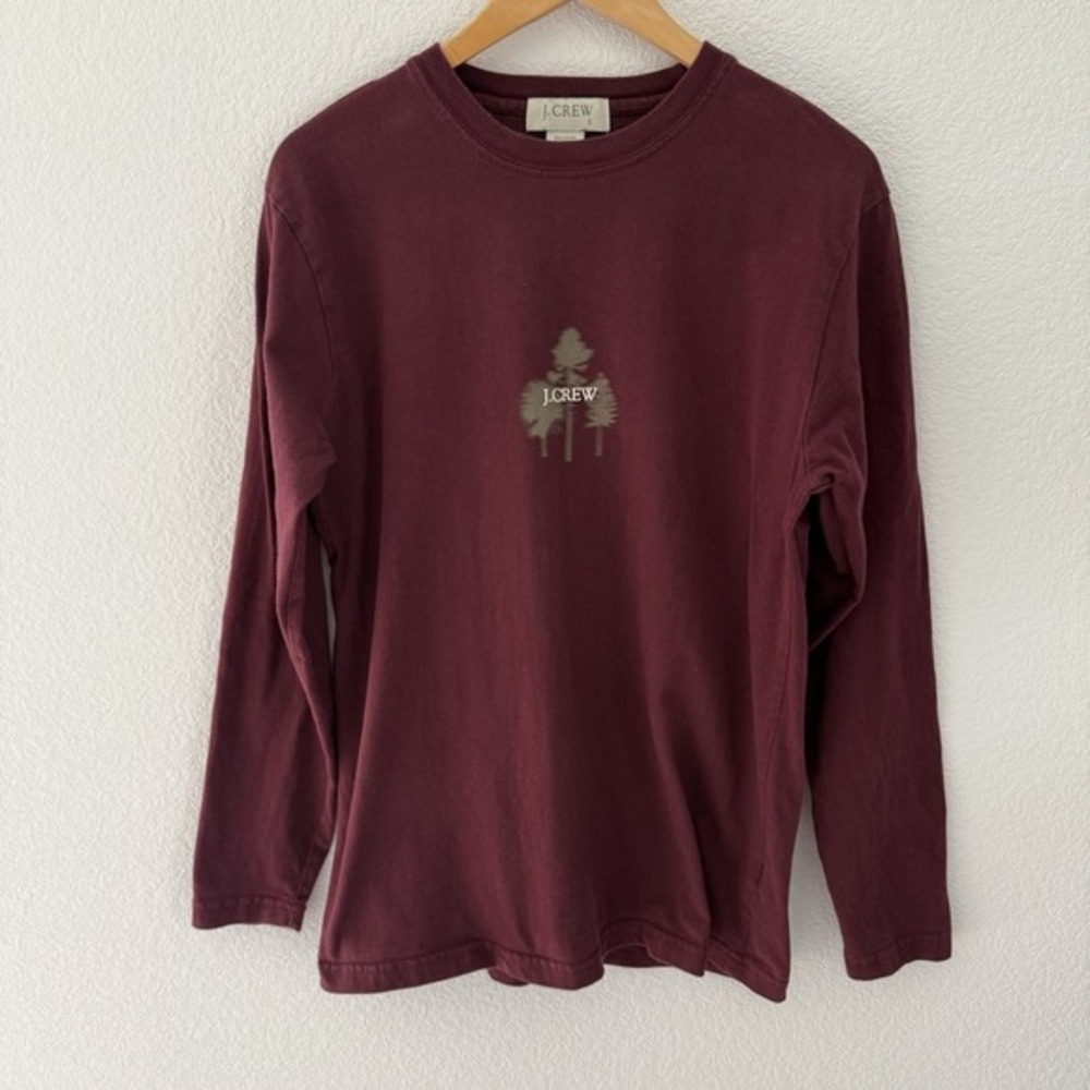 Vtg JCrew Spellout Tee Mens Small‎ Burgundy Tree Logo L/S USA Made